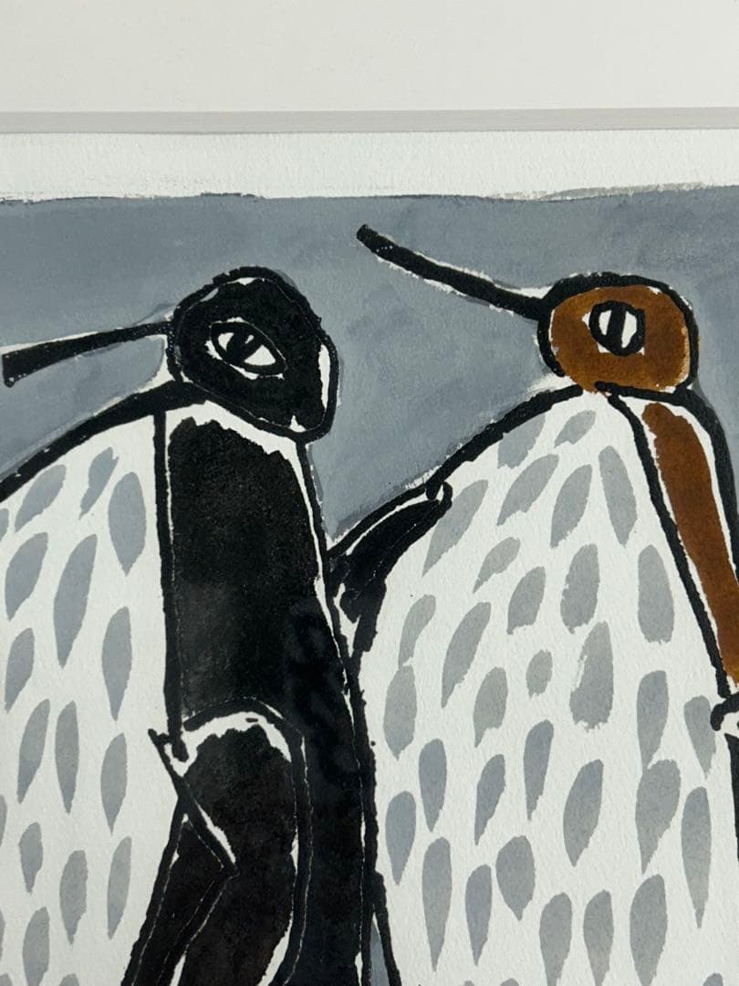 「ペンギン」　室田武　動物画　在銘　額 ペンギンワックス 絵画　日本画　稀少レア