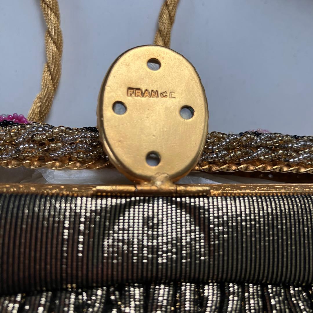 フランス　アンティークデザイン　パーティバッグ　シックゴールド＆陶器＆ビーズ