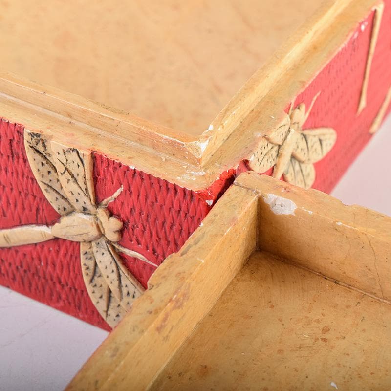 中国 彩色玉石彫刻 蜻蛉彫 四方箱 D R8492