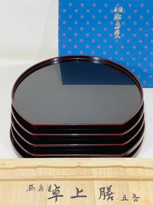輪島塗 稲忠漆芸堂謹製 溜塗卓上膳五客 美品 共箱