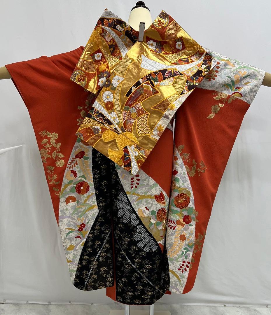 メール便】 振り袖 フルセット 別誂長襦袢付 金駒刺繍 絞り 藤原織物