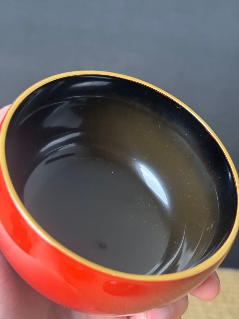 輪島塗 絵付 まり椀 5客 本堅地 中島松朗 九香 作 布