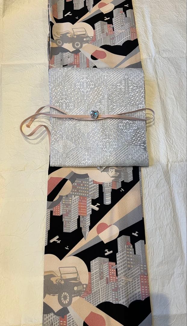 ふりふ 紫織庵コラボ 着物 「あいらぶニューヨーク」 正絹 大正友禅