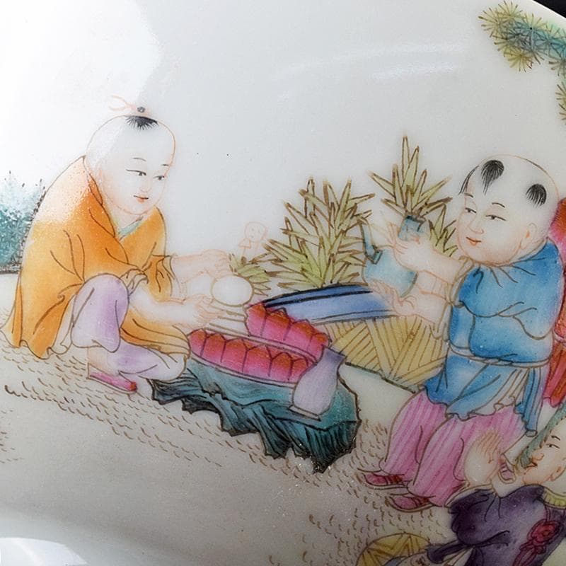 中国 雍正年製 粉彩漢詩唐子文碗 C 8019E 粉彩梅竹