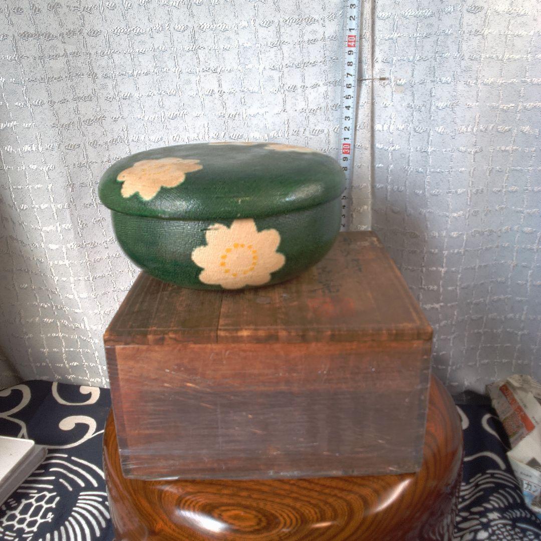 骨董5 緑色の花模様漆器茶器 木箱付き - メルカリ