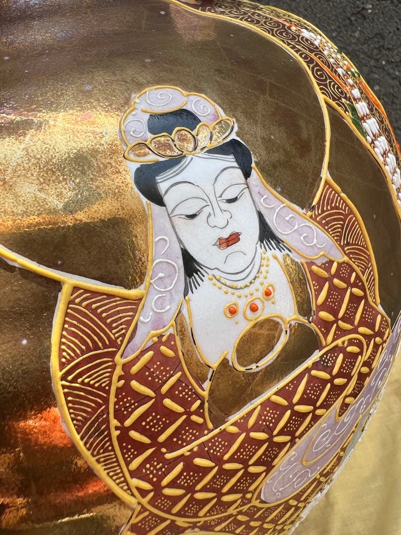 時代 珍品 薩摩焼 福神図飾壺 時代物 薩摩 壺 花器 花瓶 床置き