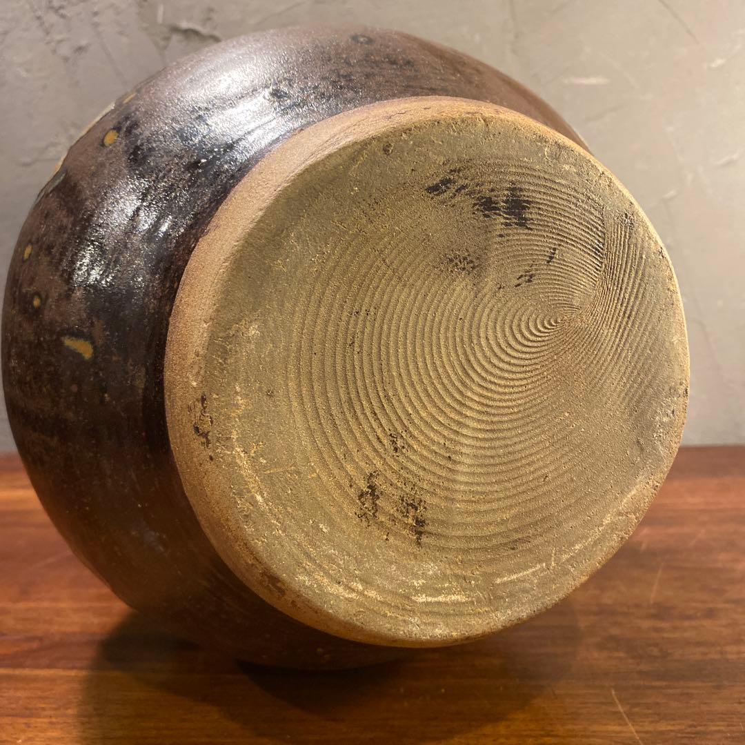 民陶 小鹿田焼 流釉 双耳広口大壺 花器 インテリア 骨董品