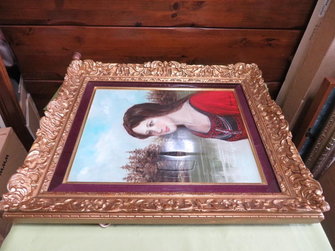 能仲ヤツヲ　「湖の女」　油彩　F6号　　モダンアート会員　叙情とロマンの世界