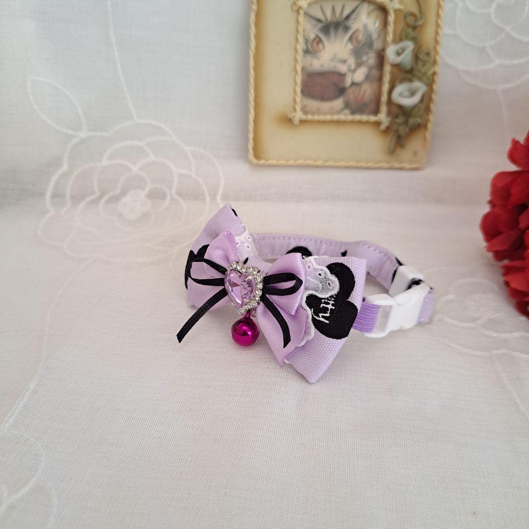 シングルリボン、バレンタインハート柄(パープル)わんちゃん猫ちゃん用