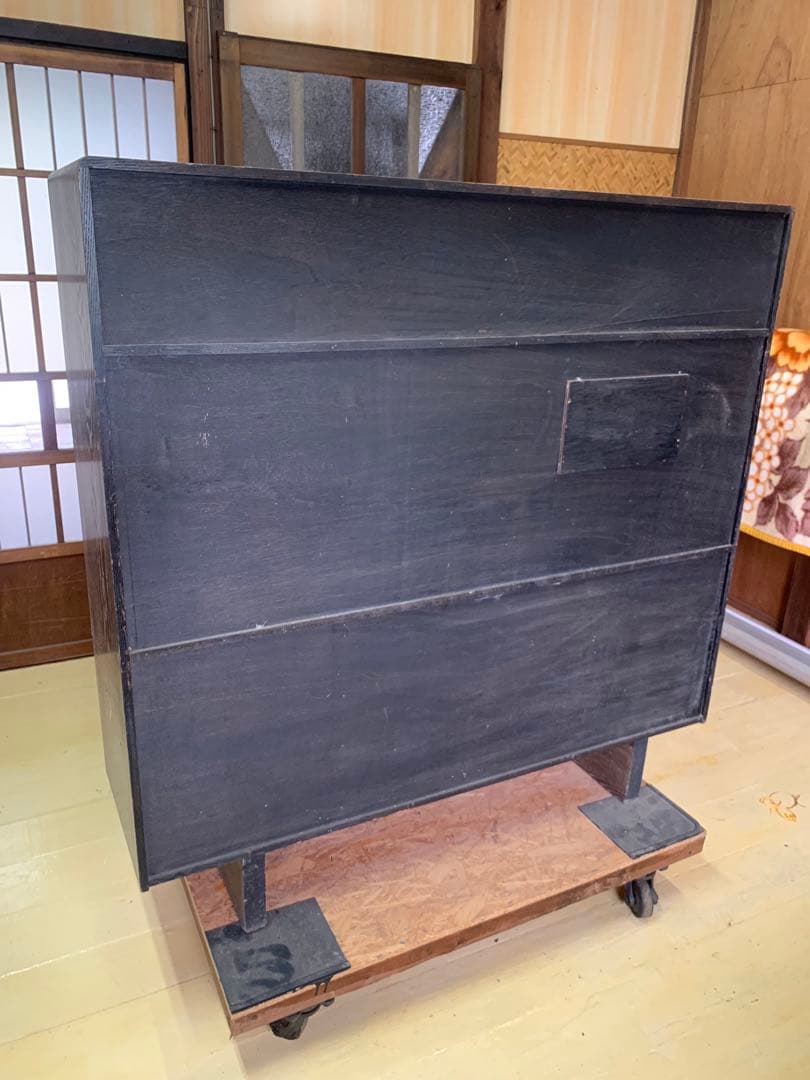 しい木目の昭和レトロ茶箪笥 和家具 木製 一体型