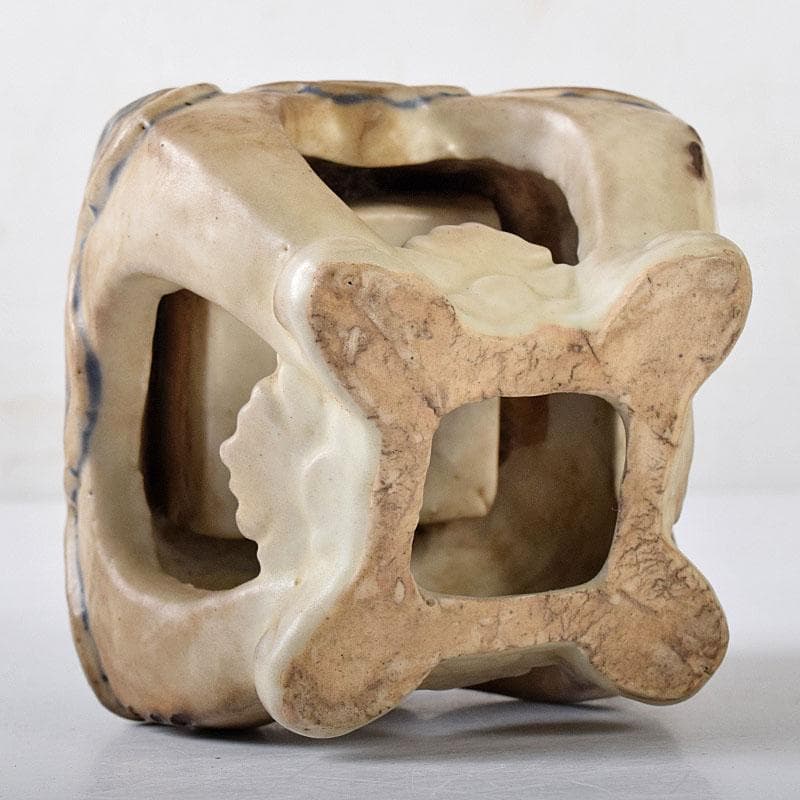 中国 青花 雷文 犬摘 四方香炉 時代箱付 M R8380