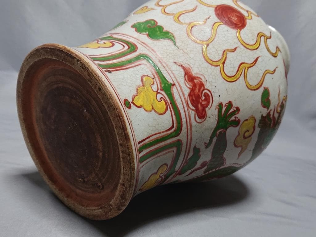 コレクター収集品 中国 明時代 五彩色絵 龍文大瓶 高さ36.8cm