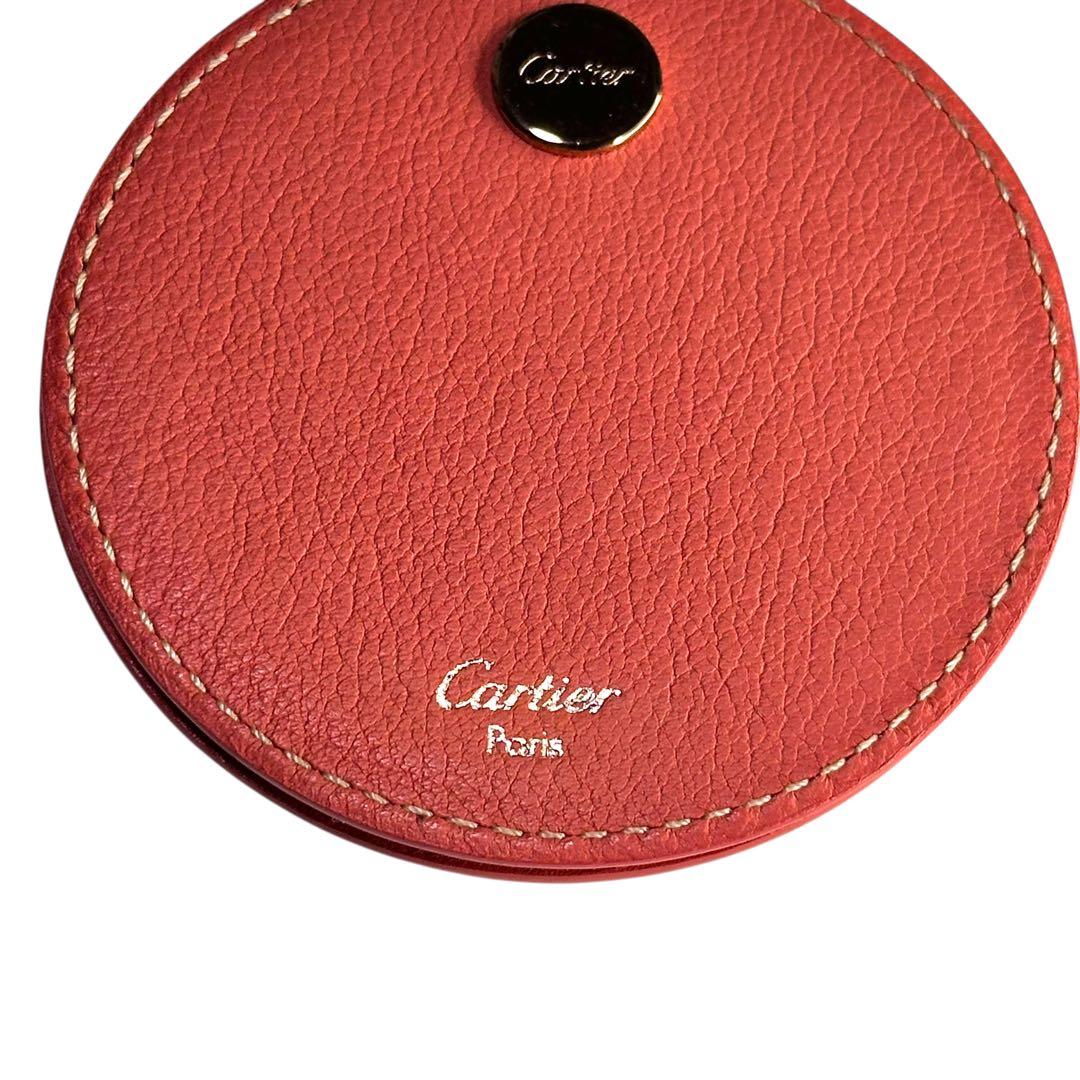 Cartier レザー 円形ミラー オレンジ