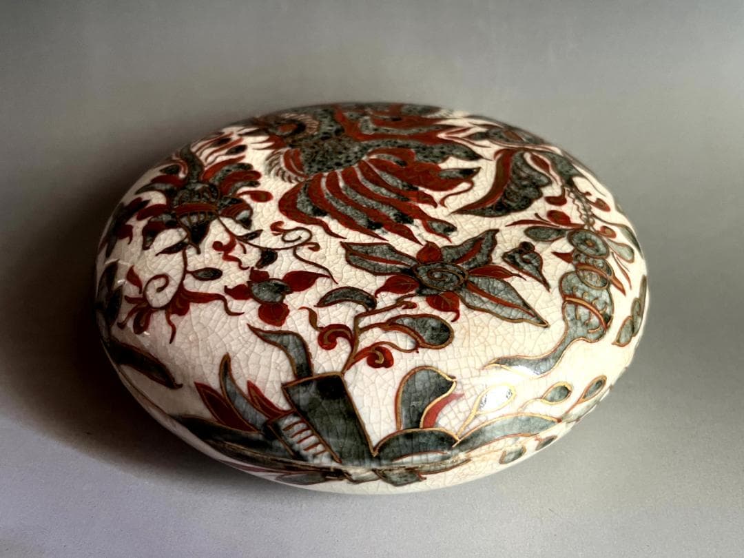 蓋物□明代 呉須赤絵 喰籠 鳳凰 瑞鳥 貫入 果盒 五彩 古玩 極上品 骨董