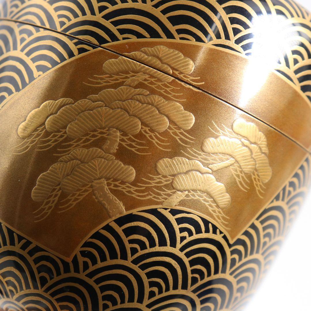 青海波に五君子蒔絵 中棗 松竹梅 金梨子地 茶道具 M881