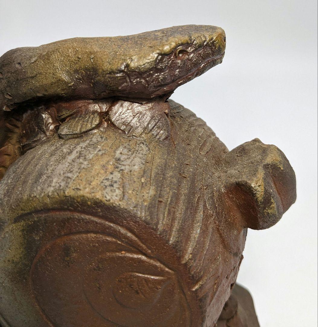 西川政美 備前焼 巳置物 ヘビ 蛇 打ち出の小槌 細工物 金運 財運 インテリア