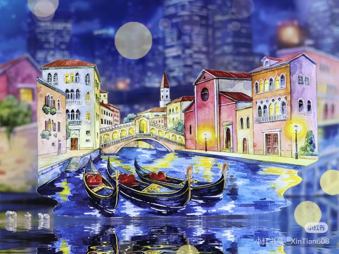 【9427】海外　3/5/巻　PETマスキングテープ　ヴェニス 夜景　背景装飾系