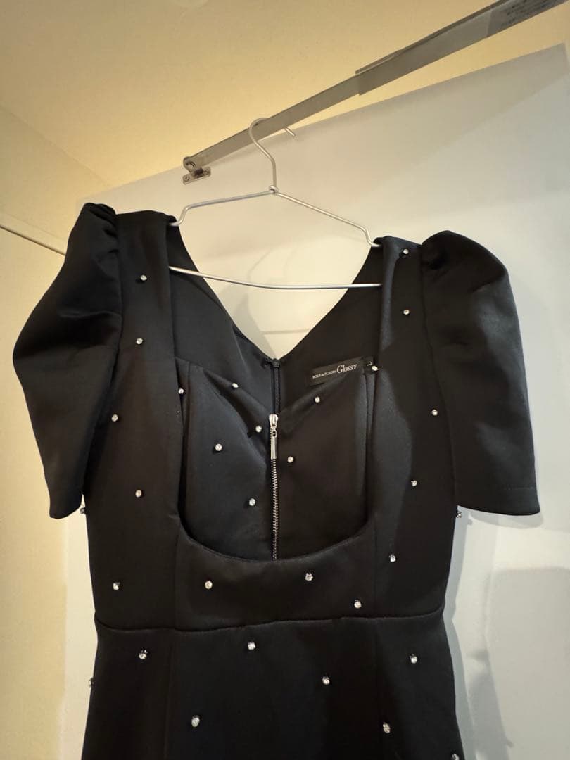 ブラック ROBE de FLEURS 半袖 タイトミニドレス(GL3154)