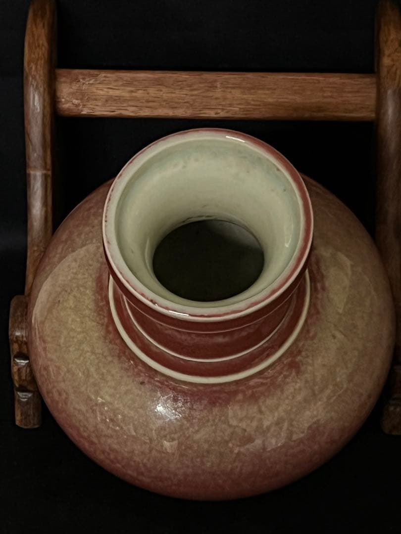 文房具 清康熙 紅釉花瓶/F2-66