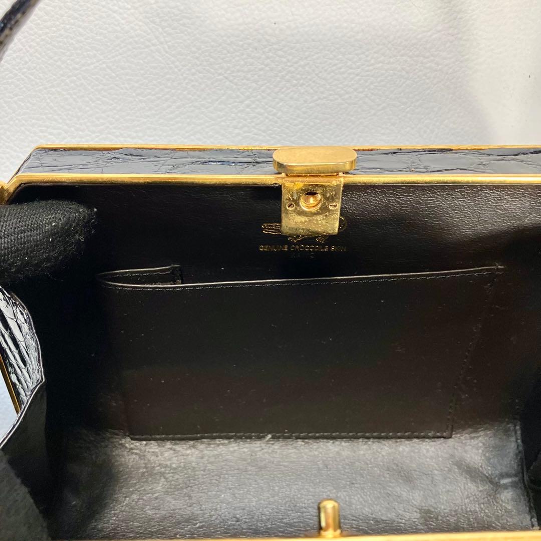 リアル　クロコダイル　クラッチ　パーティーバッグ　 アンティック　ゴールドトリム