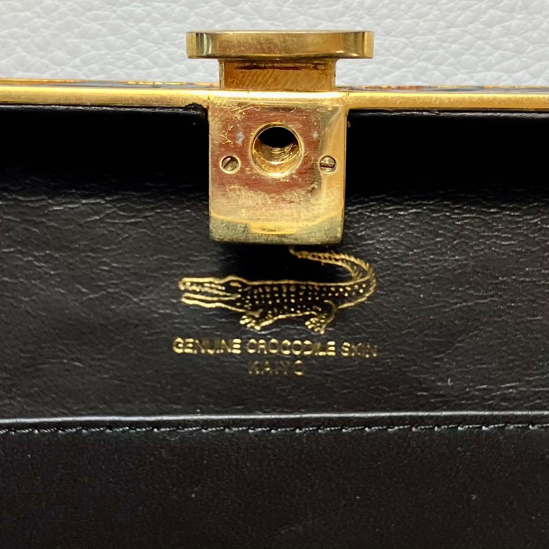 リアル　クロコダイル　クラッチ　パーティーバッグ　 アンティック　ゴールドトリム