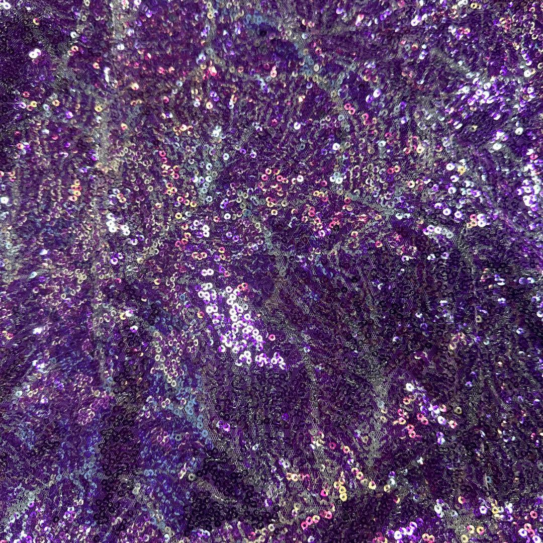 紫色 スパンコール 片肩ドレス