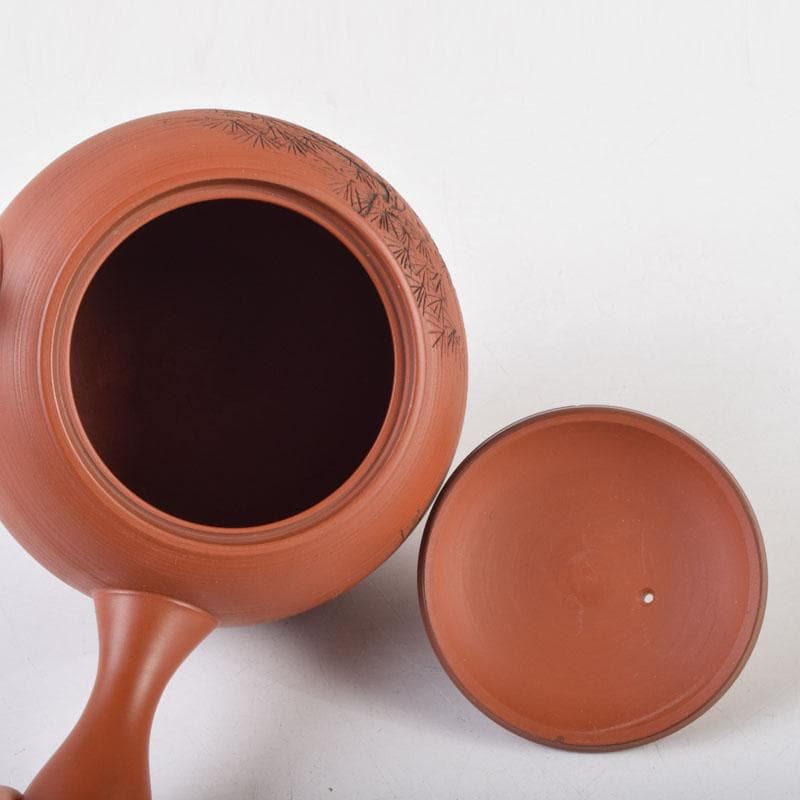 前茶道具 常滑焼 光松作 朱泥 松漢詩刻 横手急須 V 8654