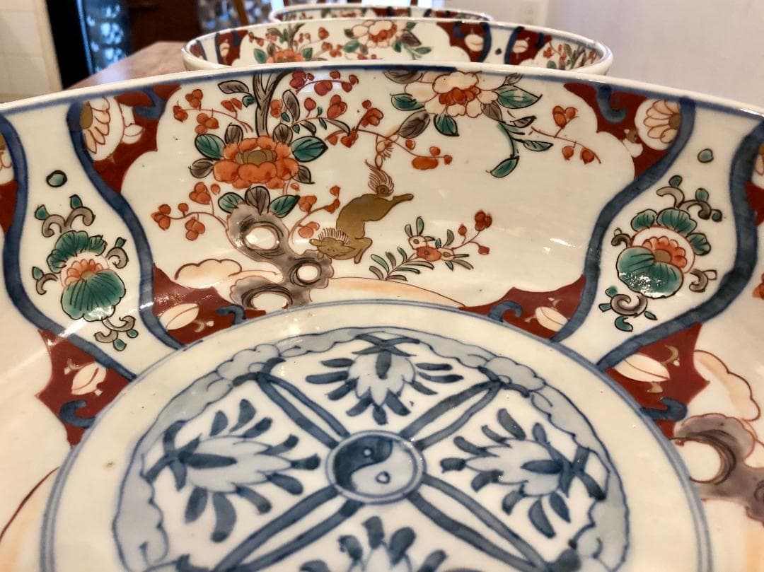 古伊万里 色絵 窓絵 三ツ鉢 三つ組鉢 二重高台 江戸末期 生活