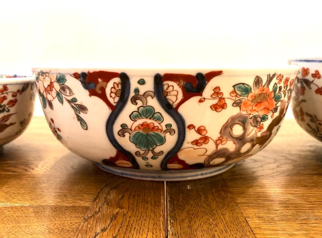 古伊万里 色絵 窓絵 三ツ鉢 三つ組鉢 二重高台 江戸末期 生活