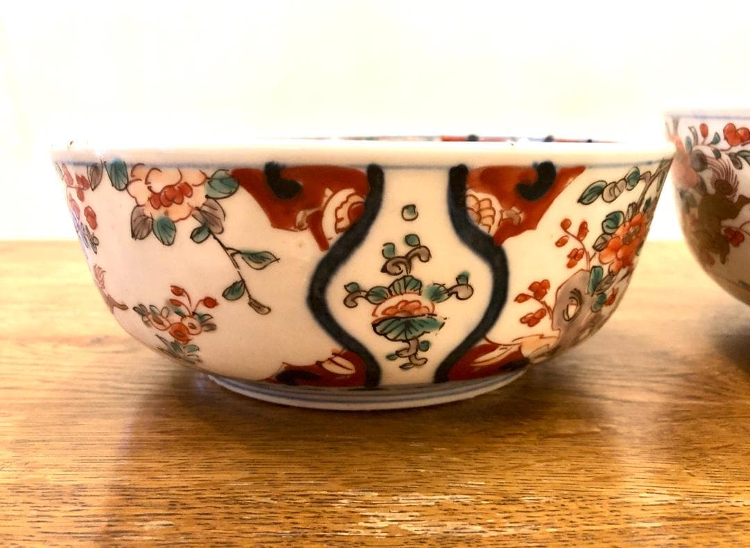 古伊万里 色絵 窓絵 三ツ鉢 三つ組鉢 二重高台 江戸末期 生活