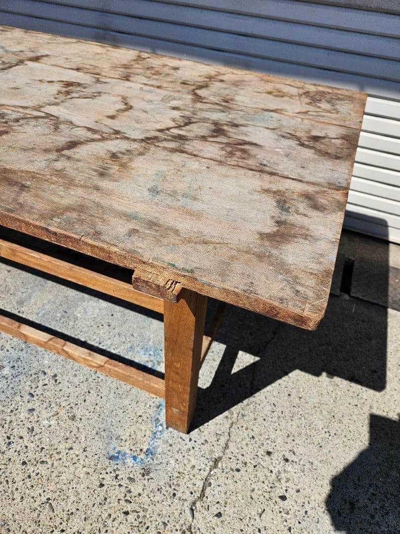 日本のアンティーク 古い木製の作業台 図工室 学校 ワークテーブル 古