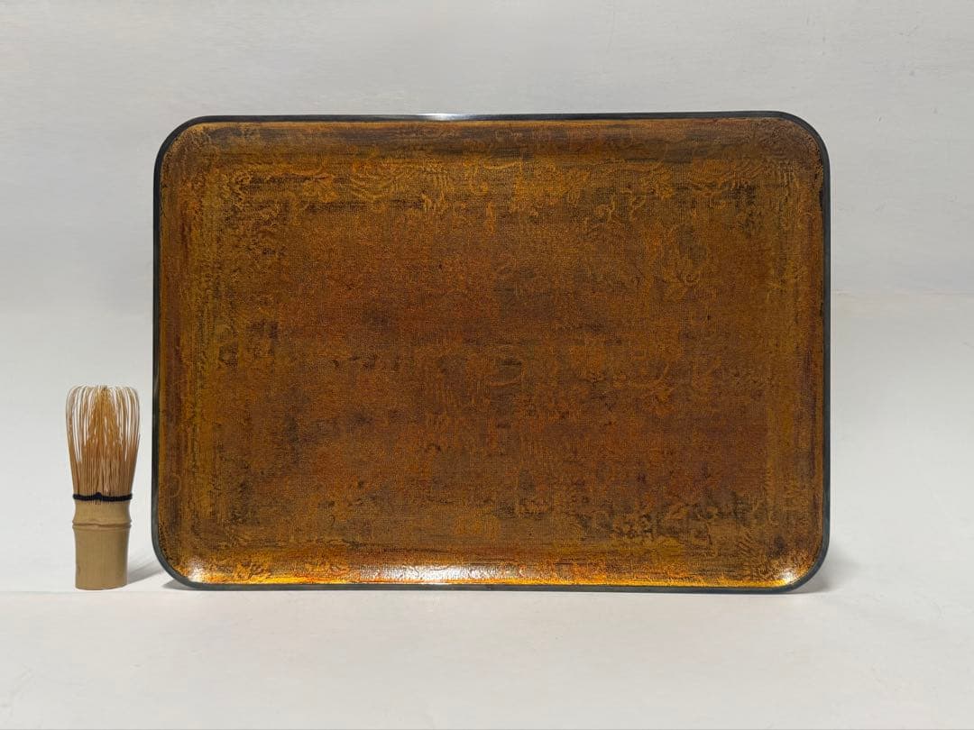 時代 塗師 三木表悦 紗目漆塗 盆 銀縁 共箱 共布 茶盆 茶道具 煎茶道具