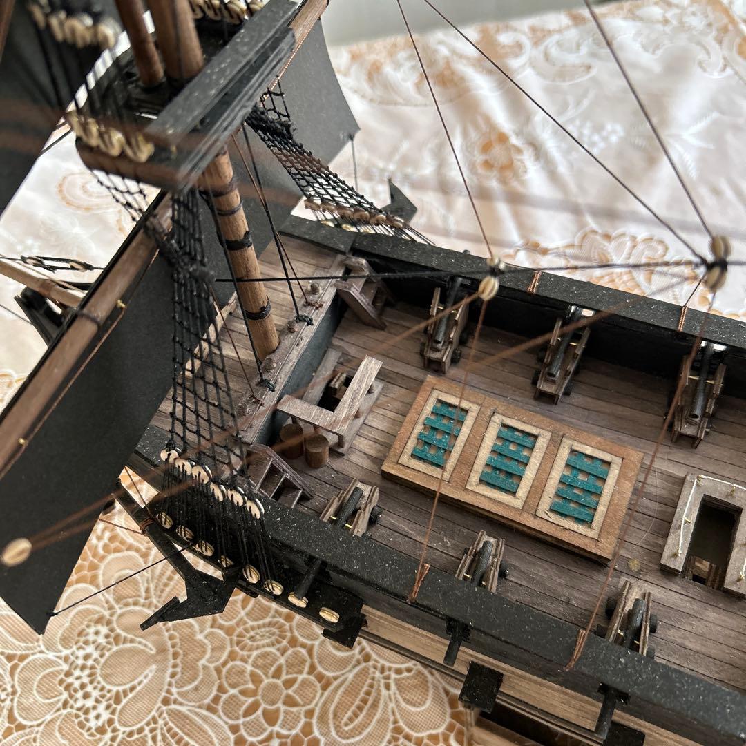 木製帆船模型 船台付き (帆船part2-U) (全てハンドメイド)