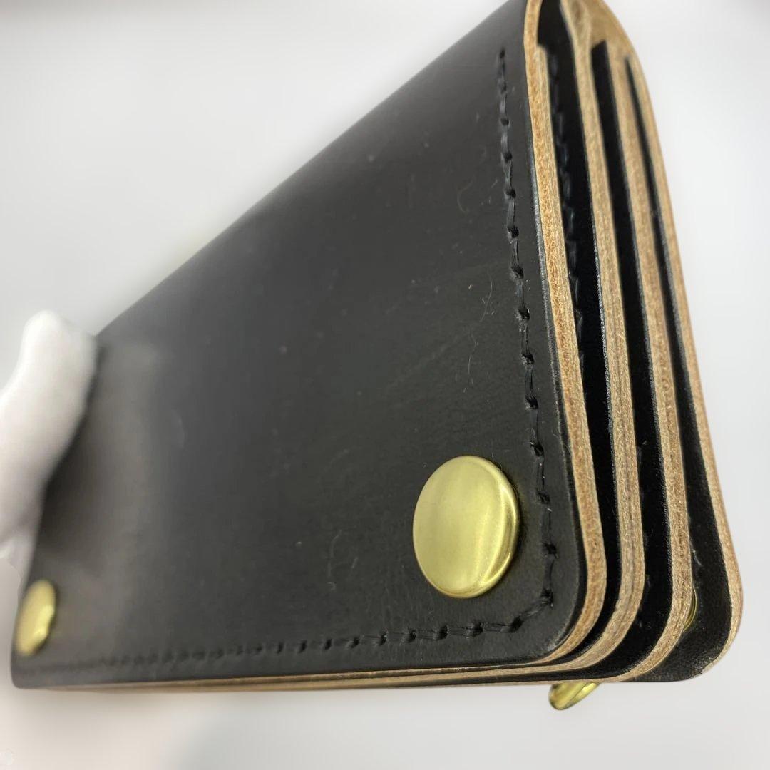 【無骨×上質】3層 丘染めブラック／ミドルトラッカーウォレットMTW