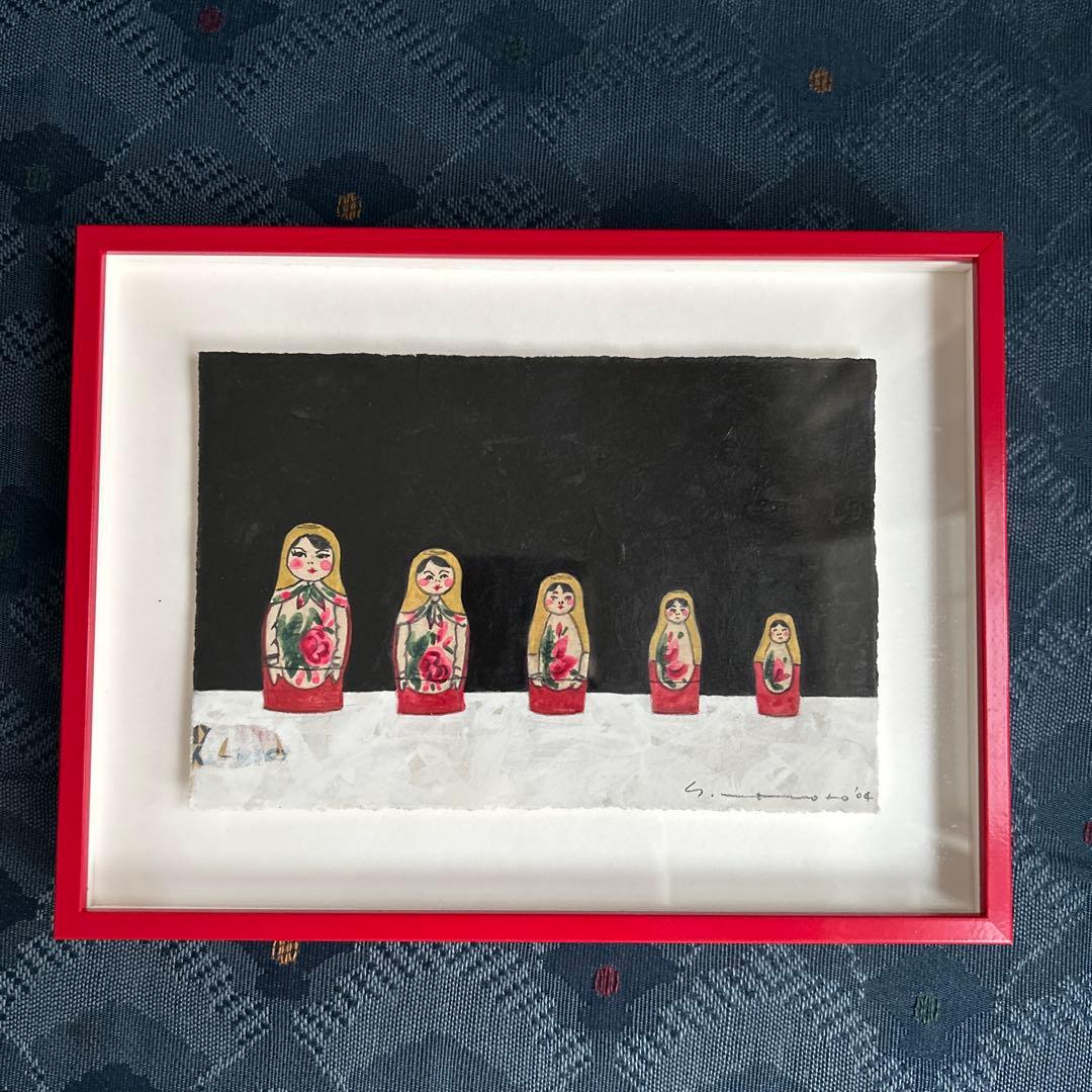 マツモトヨーコ　ドローイング　絵画　「北の国から」　マトリョーシカ　ハガキサイズ