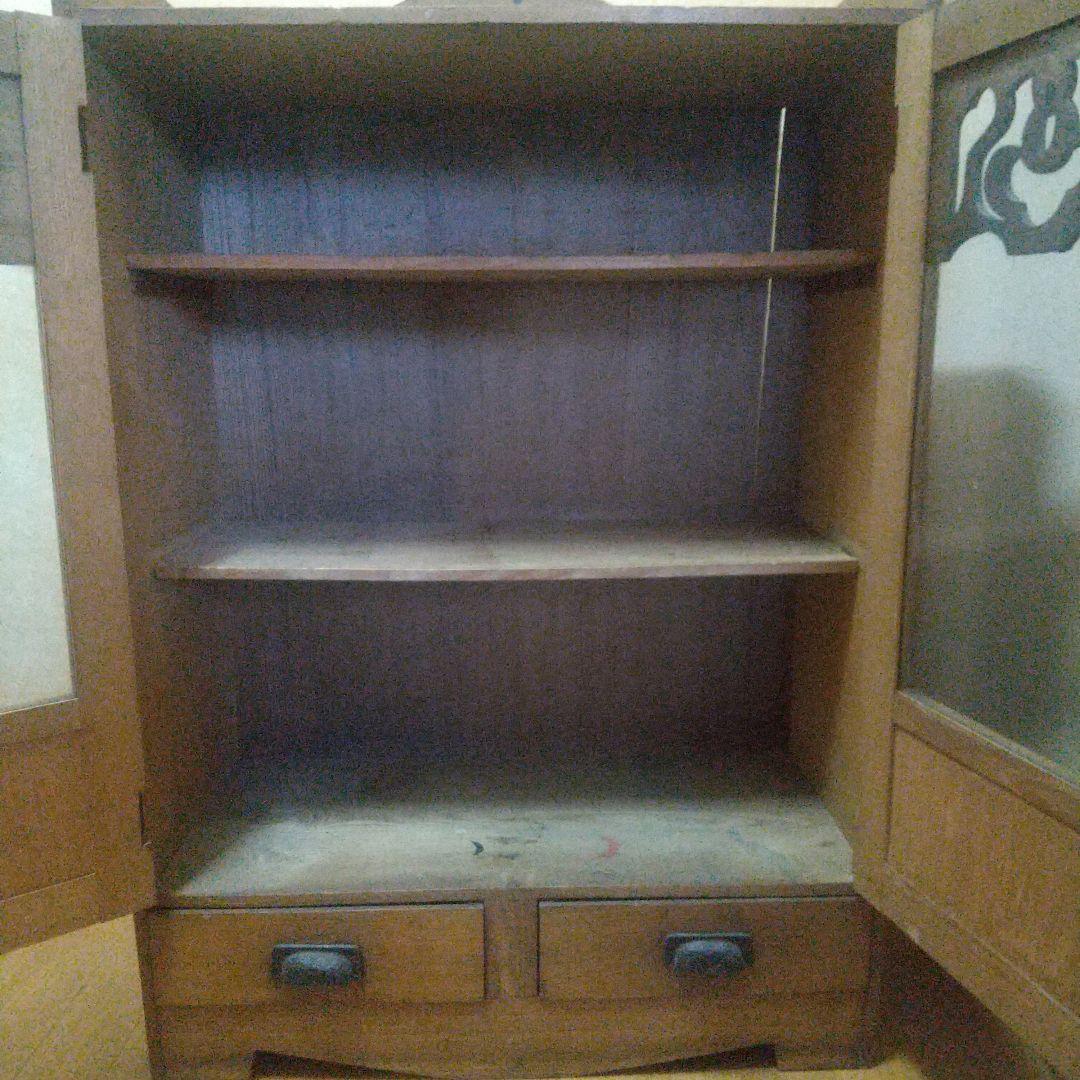 古道具 黒漆塗 鏡台 化粧箱 引き出し付き 真鍮金具 昭和レトロ 和家具