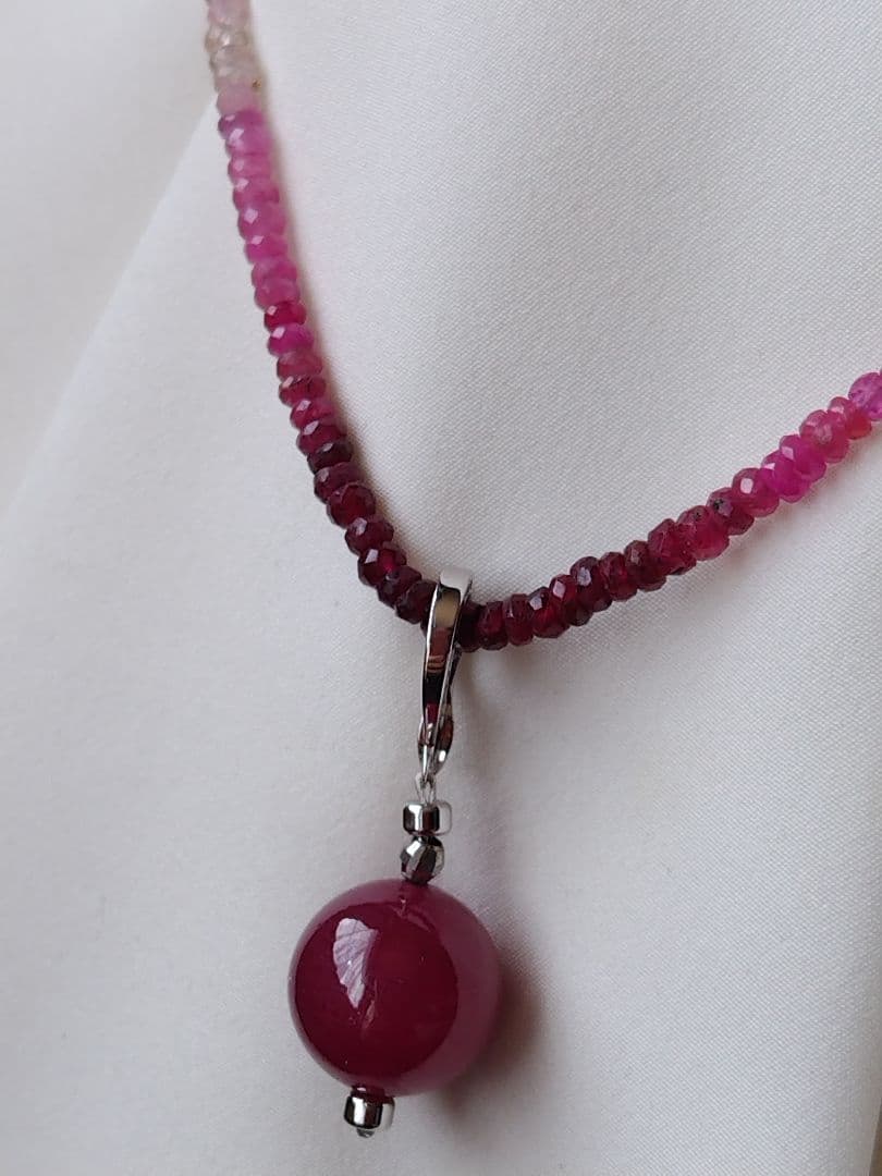 鑑別書】ルビー(処理石) トップ付き、ルビーのネックレス