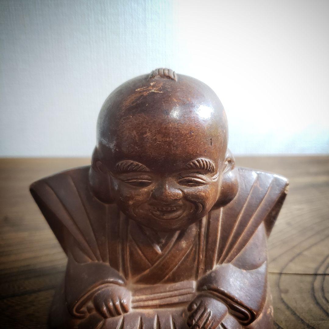 福助 古備前 貯金箱 縁起物 アンティーク 昭和レトロ 骨董品 明治 大正