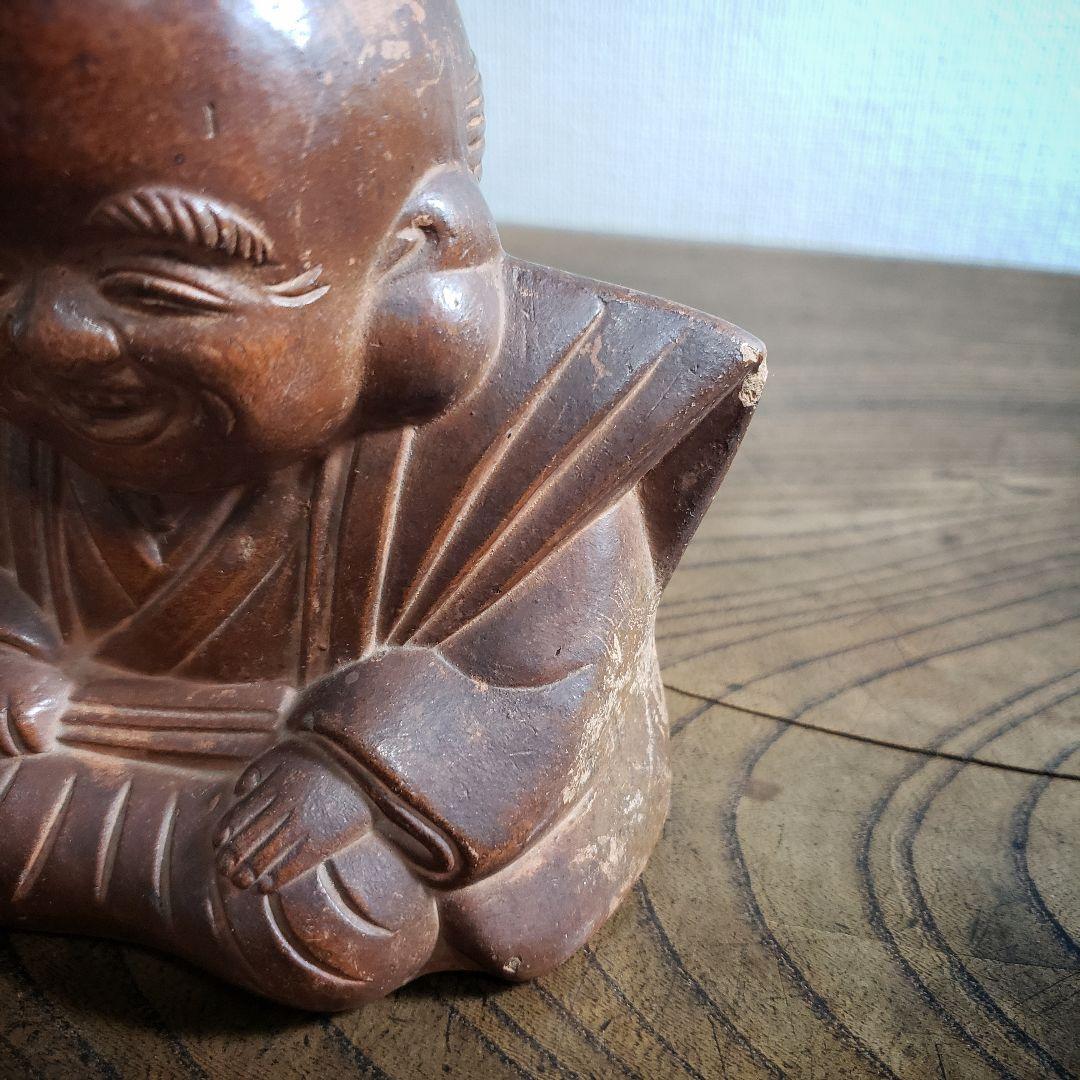 福助 古備前 貯金箱 縁起物 アンティーク 昭和レトロ 骨董品 明治 大正