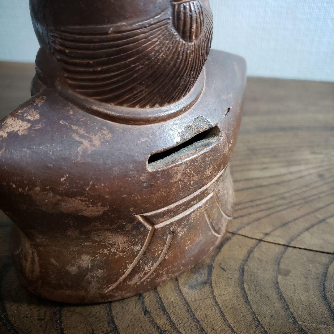 福助 古備前 貯金箱 縁起物 アンティーク 昭和レトロ 骨董品 明治 大正