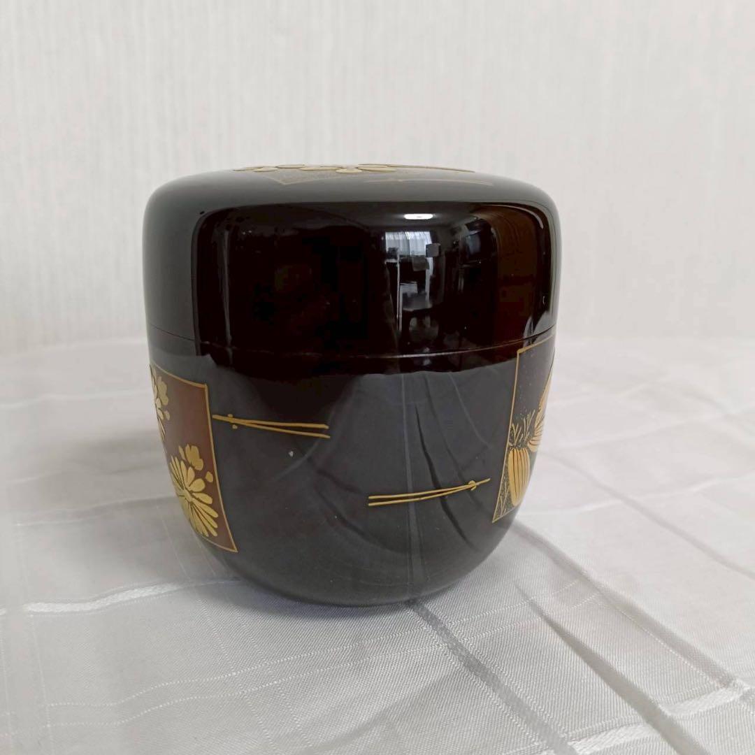 茶道具 山中塗 中村宗悦作 即中斎好写 蛍早苗蒔絵 雪吹棗 共布共箱