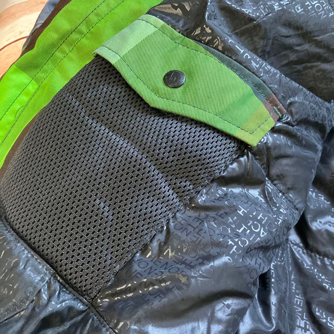 ノースフェイス スノーウェア ジャケットグリーン×ブラウン 裏地総柄 Lサイズ