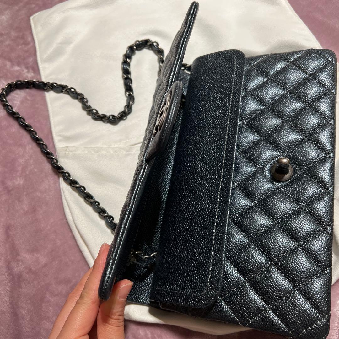 CHANEL マトラッセ キャビアスキン チェーンショルダーバッグ ダークグレー