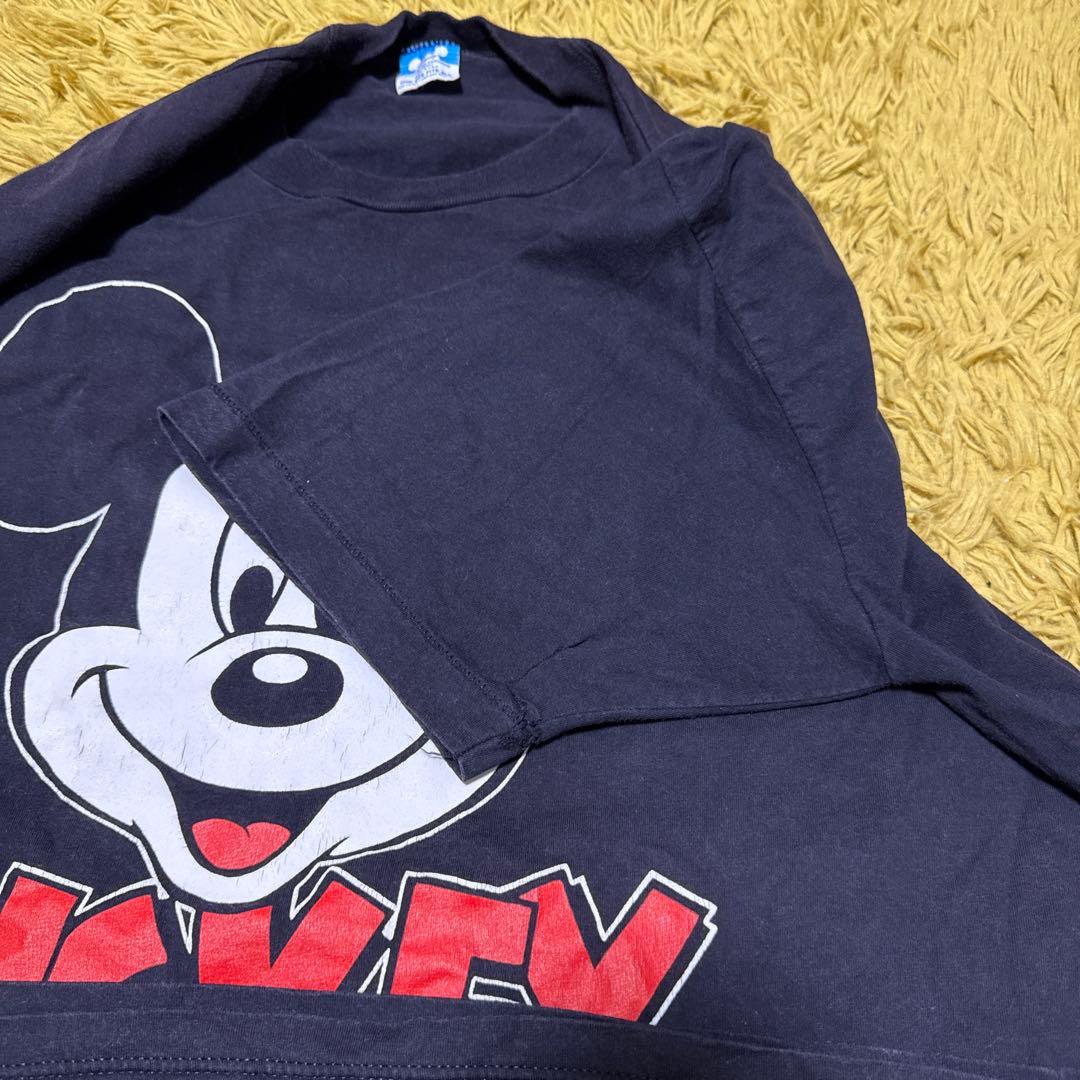 80sヴィンテージミッキーマウスフェイスTシャツ黒XLフェードdisney