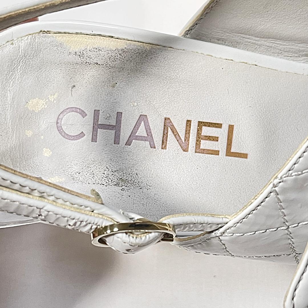 CHANEL シャネル パテント ココマーク サンダル ホワイト 37 1/2