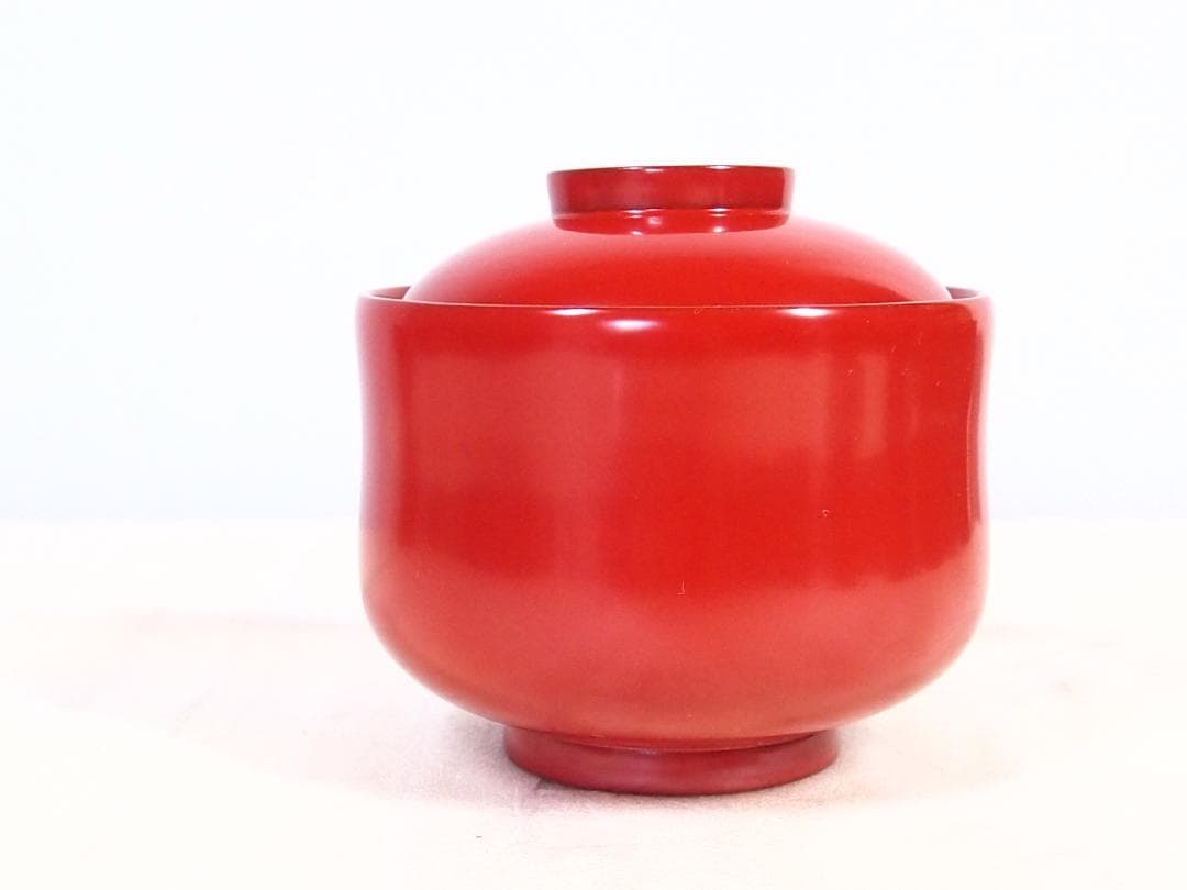 美品】輪島塗 西久保田漆器店 朱塗 桔梗蒔絵 小吸物椀 5客