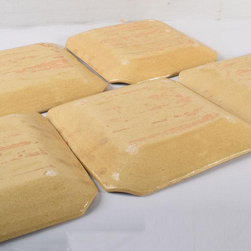 和食器 瀬戸焼 黄瀬戸 美濃不二窯 佐藤和子造 角皿 5客 共箱 VR7786C