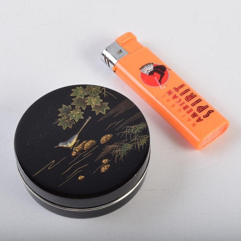 茶道具 輪島塗 蒔絵師 蓑輪一星作 青楓に鶺鴒蒔絵 香合 共箱 V 8963