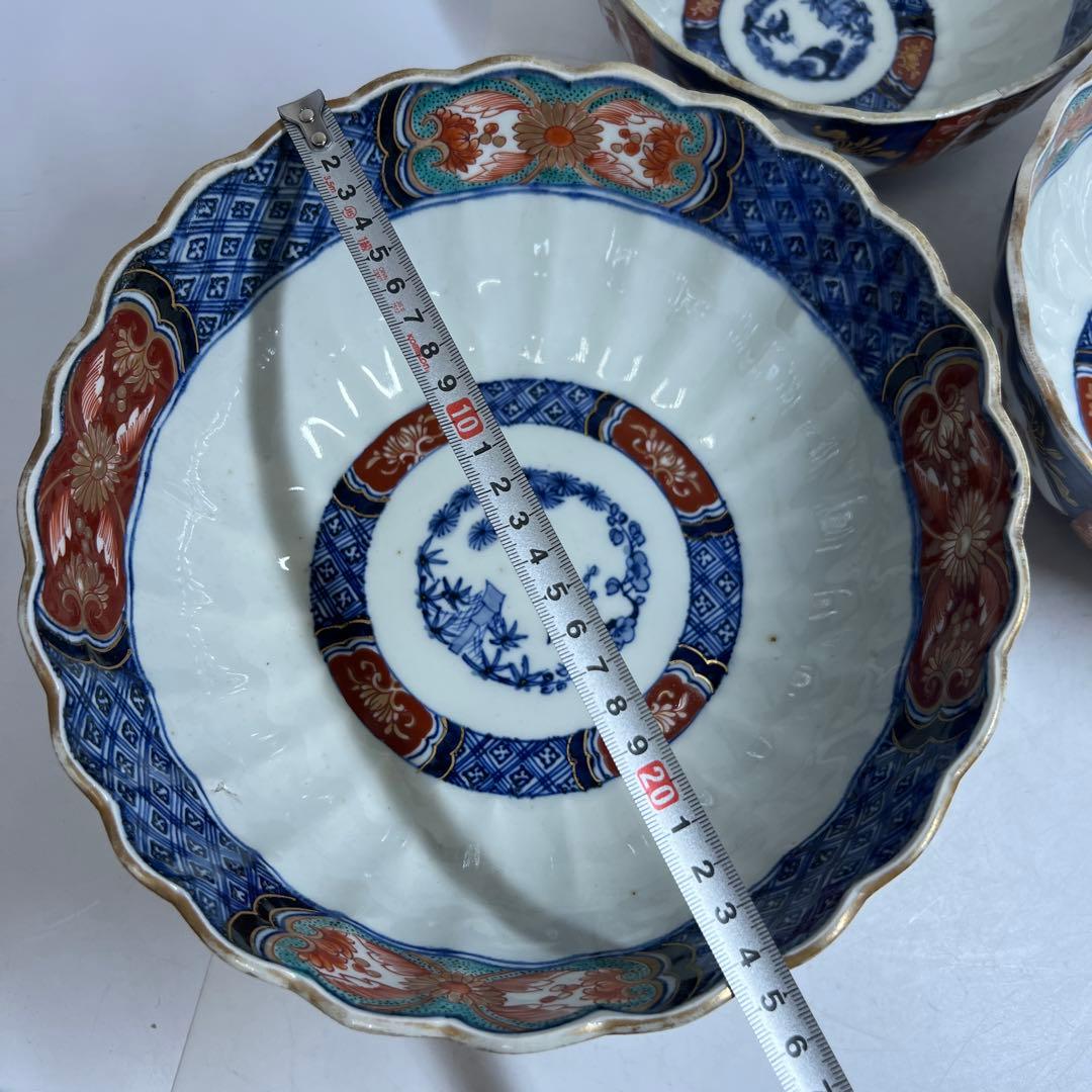 古伊万里　染錦菊割ミツ鉢　木箱　幅約24/21/18㎝　東Y7-0725③タカサ