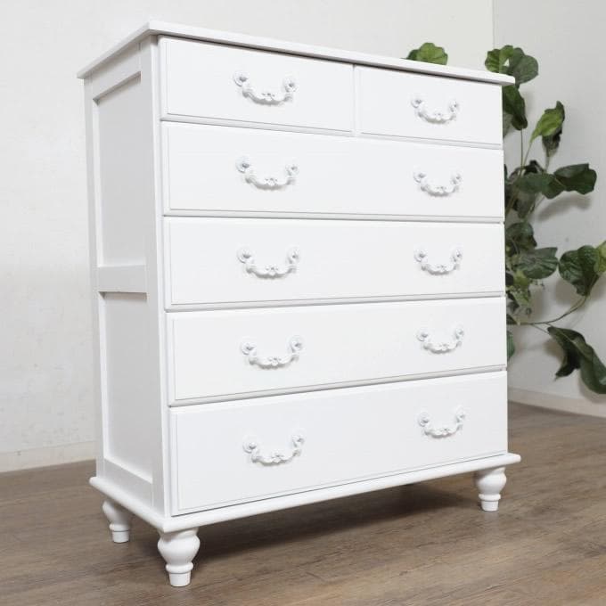 わすれなぐさ　白家具　ヨーロピアン調　チェスト　5段7杯　幅80ｃｍ q5782.jpg